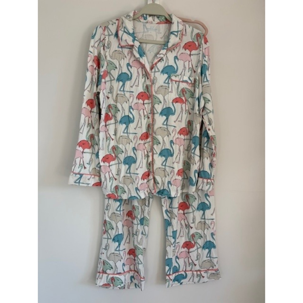 Vineyard Vines Womens Flamingo Print Pajama‎ Set White Pink Teal Size L